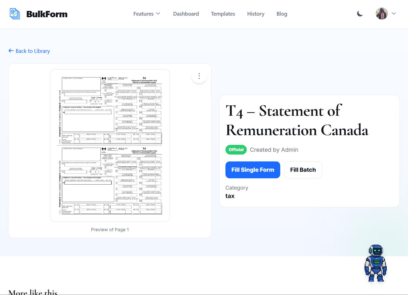 BulkForm single-form view using a T4 template